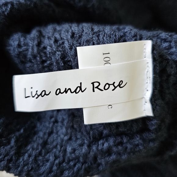 Lisa and Rose Cowl Turtle Neck Waffle Knit Slit Side Sweater Dress SMALL Navy - Picture 8 of 9